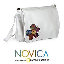 Leather 'Chichicastenango Flower' Medium Shoulder Bag (Guatemala)
