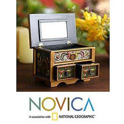 Painted Glass 'Floral Majesty' Chest of Drawers (Peru)