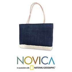 Handcrafted Sisal 'Caribbean Blue' Medium Tote Handbag (Mexico)
