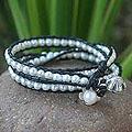 Silver 'Moonlit Rose' Pearl and Leather Bracelet (6-6.5 mm) (Thailand)