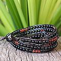 Leather 'Mekong Midnight' Multi-gemstone Wrap Bracelet (Thailand)