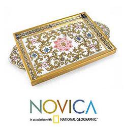 Painted Glass 'Golden Garden' Tray (Peru)