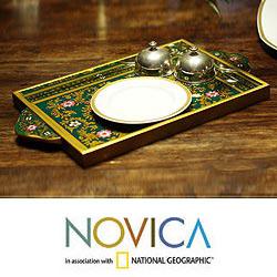 Painted Glass 'Green Garden' Tray (Peru)