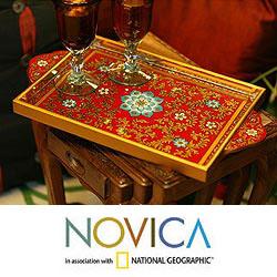 Painted Glass 'Crimson Garden' Tray (Peru)