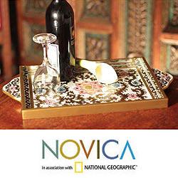 Painted Glass 'Golden Garden' Tray (Peru)