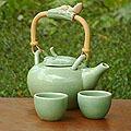Set of 2 Ceramic 'Frog Serenade' Tea Set (Indonesia)