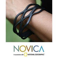 Handcrafted Leather 'Midnight Dancer' Wristband Bracelet (Indonesia)