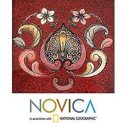 Set of 4 Glass 'Floral Romance in Red' Coasters (Peru)