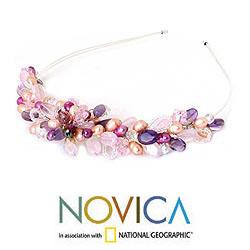 Stainless Steel 'Lavender Romance' Pearl Headband (Thailand)