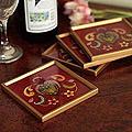 Set of 4 Glass 'Floral Romance in Red' Coasters (Peru)