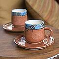 Set of 2 Ceramic 'Day In El Salvador' Cups and Saucers (El Salvador)