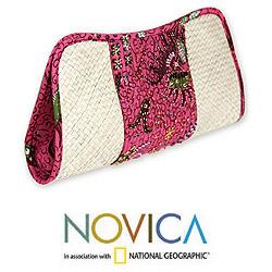 Pandanus and Cotton 'Indramayu Rose' Medium Clutch Bag (Indonesia)