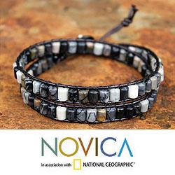 Handcrafted Jasper 'Midnight Lotus' Wrap Bracelet (Thailand)