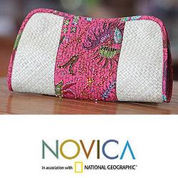 Pandanus and Cotton 'Indramayu Rose' Medium Clutch Bag (Indonesia)