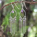 Sterling Silver 'Scintillating Leaves' Amethyst Earrings (Thailand)