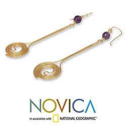 Gold Overlay 'Summer Buds' Amethyst Dangle Earrings (Thailand)