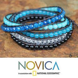 Onyx Wrap Bracelet 'Blue Lotus' (Thailand)