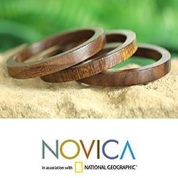 Set of 3 Seesham Wood 'Forest Dancer' Bangle Bracelets (India)