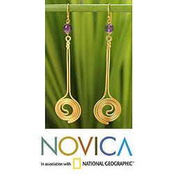 Gold Overlay 'Summer Buds' Amethyst Dangle Earrings (Thailand)
