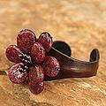 Stainless Steel 'Khao Yai Blossom' Leather Bracelet (Thailand)
