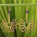 Gold Overlay 'Sunflower' Amethyst Dangle Earrings (Thailand)