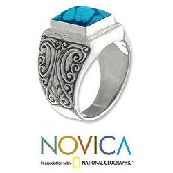 Sterling Silver Men's 'Sky Crown' Recon Turquoise Ring (Indonesia)