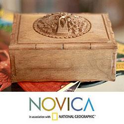 Handcrafted Walnut Wood 'Kashmiri Flower' Jewelry Box (India)