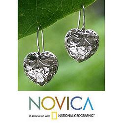Sterling Silver 'Flourishing Love' Heart Earrings (Indonesia)