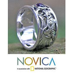 Sterling Silver Men's 'Dragon Guardian' Amethyst Ring (Indonesia)