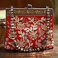 Polyester Velvet 'Red Romance' Beaded Handbag (India)