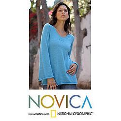 Alpaca Wool Blend 'Sky Blue Charisma' Sweater (Peru)