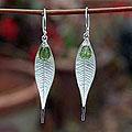 Sterling Silver 'Tropical Leaf' Peridot Dangle Earrings (Thailand)
