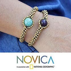 Set of 2 Brass 'Planet Autumn' Amethyst Wristband Bracelets (Thailand)