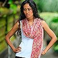 Silk 'Red Lotus Floral' Batik Shawl (Indonesia)