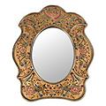 Painted Glass Handcrafted 'Garden of Gold' Mirror (Peru)