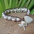 Silver 'Love's Universe' Leather Pearl Bracelet (6.5-7 mm) (Thailand)