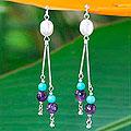 Silver 'Sweet Calm' Multi-gem Pearl Earrings (8 mm) (Thailand)