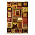 Hand-woven Wool 'Hypnotic Rajasthan' Orange Brown Rug (4x6) (India)