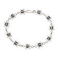 Sterling Silver 'Sea Turtles' Onyx Anklet (Indonesia)