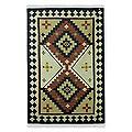 Hand-woven Wool 'Mughal Fantasy' Blue Brown Rug (4x6) (India)