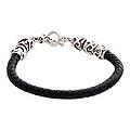Leather Men's 'Warrior's Fortune' Sterling Silver Bracelet (Indonesia)