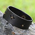 Leather Men's 'Hide and Seek in Black' Wristband Bracelet (Ghana)