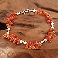 Carnelian 'Ginger Glow' Pearl Anklet (5-5.5 mm) (India)
