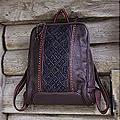 Leather and Cotton 'Hmong Paths' Medium Backpack Bag (Thailand)
