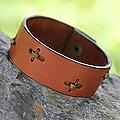 Leather Men's 'Hide and Seek in Tan' Wristband Bracelet(Ghana)