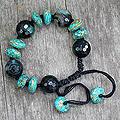 Cotton 'Black Constellation' Multi-gemstone Wristband Bracelet (India)