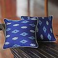Set of 2 Cotton 'Ubud Blue' Cushion Covers (Indonesia)