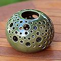 Handcrafted Ceramic 'Emerald Snowball' Candleholder (Indonesia)