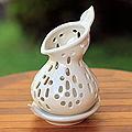 Handcrafted Ceramic 'Ivory Nephentes' Candleholder (Indonesia)