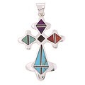 Sterling Silver Turquoise Coral Cross